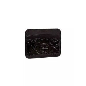 Tory Burch T Monogram Embossed Patent Leather Card Case Black New w/tag